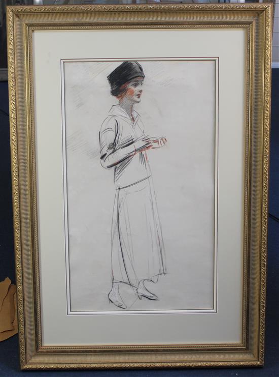 Paul Cesar Helleu (French, 1859-1927) Jeune Femme Debout, 29 x 17in.